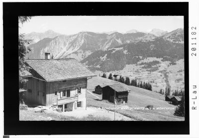Gasthaus Schönhof Mantschwitz 1575 m, Montafon: Gasthaus Schönhof auf Matschwitz gegen Davenna und Lechtaler Alpen mit Gamsfreiheit und Rote Wand